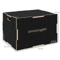SPORTNOW Box Jump Pliometric cu 3 Înălțimi din Lemn Anti-Alunecare 76-61-51cm, Negru(m-3)