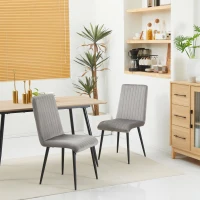 HOMCOM Scaune de Luat Masa Set de 2 Scaune de luat Masa, Scaune de Bucatarie Moderne din Tesatura de Catifea cu Spatar cu Canale si Picioare din Otel pentru Camera de Luat Masa, Camera de Zi, Gri(m-10)