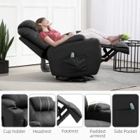 HOMCOM Relaxfauteuil met Massagefunctie, Kantelbare Leuning, Draaibaar, tot 150 kg, Kunstleer, Zwart(m-7)