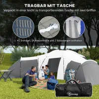 Outsunny Campingzelt für 6-9 Personen, 4 Räume, Vorzelt, wasserdicht, 615x 615x225cm, Grau(m-7)
