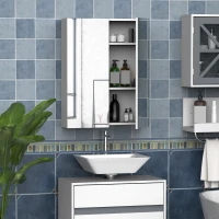 HOMCOM Mirror Cabinet, Wall Mount Bathroom Storage Cabinet with Adjustable Shelf, Double Door Cupboard, 60 x 15 x 75 cm, White(m-2)