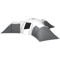 Outsunny Campingzelt für 6-9 Personen, 4 Räume, Vorzelt, wasserdicht, 615x 615x225cm, Grau