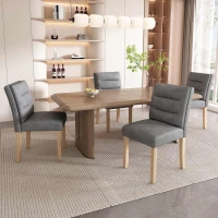 Set di 2 Sedie da Pranzo Moderne Minimaliste con Seduta in PU e Gambe in Legno di Rovere, Grigio(m-4)