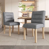 Set di 2 Sedie da Pranzo Moderne Minimaliste con Seduta in PU e Gambe in Legno di Rovere, Grigio(m-1)