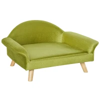 PawHut Sofá Cama para Mascotas Sofá para Perros Gatos con Cojín Acolchado Extraíble Patas de Madera 73x58x37 cm Terciopelo Latón(m-10)