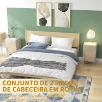 HOMCOM Conjunto de 2 Mesas de Cabeceira com Gaveta de Vime e Prateleira Ajustável para Quarto Sala 40x40x68,5 cm Carvalho(m-4)
