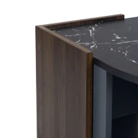 Mesa de Centro de Mármol Negro y Nogal con Líneas Únicas Mesa de Sala de Estar de Diseño Elegante Negro(m-6)