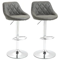 HOMCOM Set 2 Scaune de Bar Pivotante Reglabile in Inaltime din Imitatie de Piele Gri(m-11)
