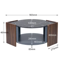 Mesa de Centro de Mármol Negro y Nogal con Líneas Únicas Mesa de Sala de Estar de Diseño Elegante Negro(m-3)