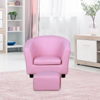 HOMCOM Children's Armchairs Toddler Chair Sofa Footstool 2-in-1 Design for Girls with Thick Padding, Anti-skid Foot Pads, Wood Frame, Pink(m-10)