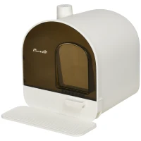 PawHut Caixa de Areia para Gatos com Porta Dianteira Bandeja Removível Pá Tapete e Filtro 43x44x47cm Branco(m-11)
