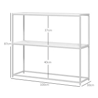 HOMCOM Masă Consolă de Intrare Subțire cu Partea Superioară Deschisă, Dulap Consolă din Oțel și PAL, 100x30x87 cm, Alb(m-3)