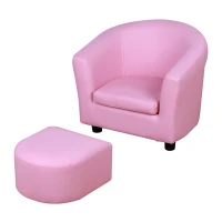 HOMCOM Children's Armchairs Toddler Chair Sofa Footstool 2-in-1 Design for Girls with Thick Padding, Anti-skid Foot Pads, Wood Frame, Pink(m-11)
