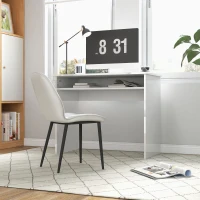 HOMCOM 90 x 50cm Computer Table, Modern Home Office Desk, Small Writing Desk with Storage Shelf, High Gloss White(m-10)