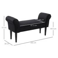 Homcom Banca Capat Pat – Neagra 102×35×51 cm cu Cotiere Rulate(m-3)