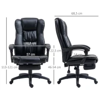 Vinsetto Cadeira de Escritório e Giratória Cadeira de Escritório com Altura Ajustável 6 Pontos de Massagem Controle Remoto e Apoio para os Pés Retrátil 68,5x68,5x119-127cm Preto(m-3)
