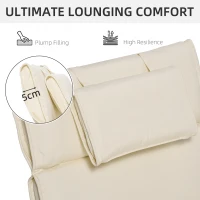 Outsunny Garden Sun Lounger Cushion Replacement Soft Sunbed Reclining Chair Relaxer Pad with Pillow, Cushion ONLY - Cream White(m-4)
