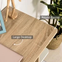 HOMCOM Birou Modern pentru Computer cu Raft cu 3 Etajere, Birou Modern din Lemn, 100x44x74 cm, Natural(m-5)