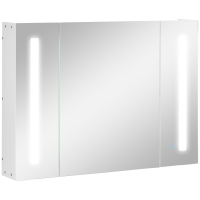 Kleankin Dulap Baie LED – Oglinda, 3 Usi & Rafturi Reglabile