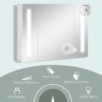 Kleankin Dulap Baie LED – Oglinda, 3 Usi & Rafturi Reglabile(m-5)