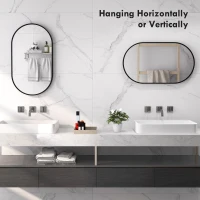 HOMCOM Oglindă Ovală Baie, Oglindă Modernă de Perete cu Ramă din Aluminiu și Montaj Vertical sau Orizontal, 40x70 cm, Negru(m-6)
