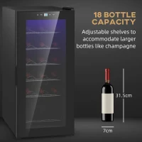 HOMCOM 50L Wine Cooler, 18 Bottles Freestanding Wine Fridge with Glass Door, LED Light, Temperature Control and Digital Touch Screen, Black(m-4)