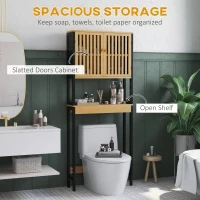 HOMCOM Dulap Deasupra Toaletei cu 2 Uși și Raft Deschis, Dulap de Baie cu Economie de Spațiu, 60x21,5x172 cm, Lemn Natural(m-4)