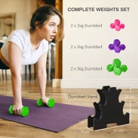 SPORTNOW 2 x 1kg, 2 x 2kg, 2 x 3kg Dumbbells Set with Dumbbell Rack, Hand Weights for Home Gym Training(m-4)