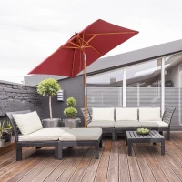 Outsunny 2m x 1.5m Patio Garden Parasol Sun Umbrella Sunshade Canopy Outdoor Backyard Furniture Fir Wooden Pole 6 Ribs Tilt Mechanism - Wine Red(m-10)