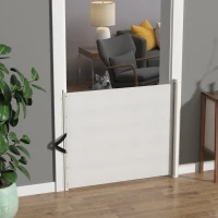 PawHut Puerta para Perros Plegable con Ancho Ajustable 5,5-115 cm Barrera de Seguridad para Perros Retráctil con Asa Blanco(m-2)
