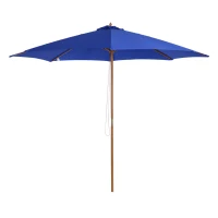 Outsunny Houten parasol 300 x 250 cm marktparasol tuinparasol ronde parasol blauw(m-1)
