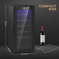 HOMCOM 50L Wine Cooler, 18 Bottles Freestanding Wine Fridge with Glass Door, LED Light, Temperature Control and Digital Touch Screen, Black(m-5)