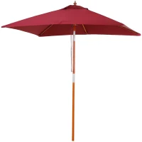 Outsunny 2m x 1.5m Patio Garden Parasol Sun Umbrella Sunshade Canopy Outdoor Backyard Furniture Fir Wooden Pole 6 Ribs Tilt Mechanism - Wine Red(m-11)