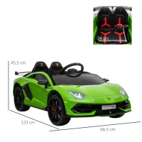 HOMCOM Elektroauto für Kinder 12V Lamborghini SVJ lizenziert Kinderfahrzeug Kinderauto für 3-8 Jahre mit Fernsteuerung 2 x 550 Motoren MP3/USB Licht Musik Metall Grün 123 x 66,5 x 45,5 cm(m-3)