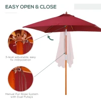 Outsunny 2m x 1.5m Patio Garden Parasol Sun Umbrella Sunshade Canopy Outdoor Backyard Furniture Fir Wooden Pole 6 Ribs Tilt Mechanism - Wine Red(m-6)