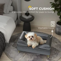 PawHut Cat Sofa Pet Couch w/ Removable Backrest, Soft Cushion, Washable Cover, for Small and Medium Sized Dogs, Grey(m-6)