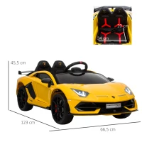 HOMCOM Elektroauto für Kinder 12V Lamborghini SVJ lizenziert Kinderfahrzeug Kinderauto für 3-8 Jahre mit Fernsteuerung 2 x 550 Motoren MP3/USB Licht Musik Metall Gelb 123 x 66,5 x 45,5 cm(m-3)