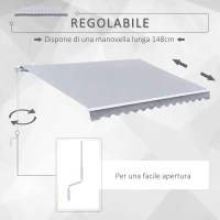 Outsunny Tenda da Sole Avvolgibile a Parete a Braccio Manuale con Manovella per Esterno Tessuto di Poliestere Alluminio 361 × 250cm Grigia(m-4)