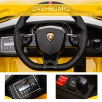 HOMCOM Elektroauto für Kinder 12V Lamborghini SVJ lizenziert Kinderfahrzeug Kinderauto für 3-8 Jahre mit Fernsteuerung 2 x 550 Motoren MP3/USB Licht Musik Metall Gelb 123 x 66,5 x 45,5 cm(m-6)