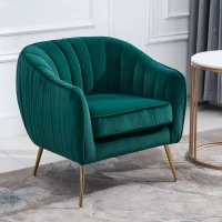 HOMCOM Fotoliu Catifea Verde – Picioare Auriu Metal, Stil Elegant(m-11)