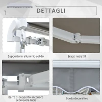 Outsunny Tenda da Sole Avvolgibile a Parete a Braccio Manuale con Manovella per Esterno Tessuto di Poliestere Alluminio 361 × 250cm Grigia(m-7)