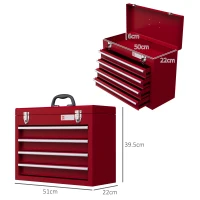 DURHAND Lockable Metal Tool Box, 4 Drawer Tool Chest with Latches, Handle, Ball Bearing Runners, Red(m-3)