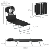 Outsunny Espreguiçadeira de Jardim Reclinável e Dobrável com Orifício de Leitura Apoio para Cabeça e Encosto Ajustável em 4 Níveis para Praia 182x56x24,5 cm Preto(m-3)