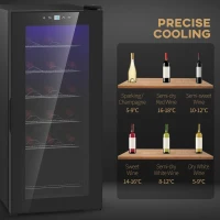 HOMCOM 50L Wine Cooler, 18 Bottles Freestanding Wine Fridge with Glass Door, LED Light, Temperature Control and Digital Touch Screen, Black(m-6)