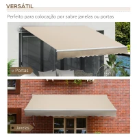 Outsunny Toldo Manual Retrátil 350x250 cm para Varanda com Manivela de Metal Impermeável e Anti-UV para Jardim Terraço Janelas Creme(m-5)