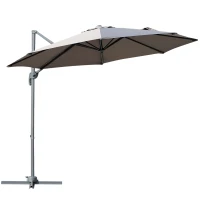 Outsunny Ombrellone Decentrato Angolazione Regolabile Girevole a 360 da Giardino Poliestere Φ294x248cm Grigio(m-1)