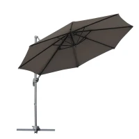 Outsunny Sombrilla de Aluminio Jardín Ø300x250 cm Parasol Excéntrico con Rotación 360° Inclinación de 6 Niveles con Manivela Ventilación y Base Cruzada para Patio Terraza Gris(m-10)