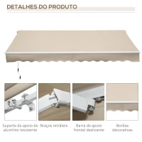Outsunny Toldo Manual Retrátil 350x250 cm para Varanda com Manivela de Metal Impermeável e Anti-UV para Jardim Terraço Janelas Creme(m-7)