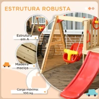 Outsunny Conjunto de Escorrega e Baloiço para Crianças de 18-48 Meses Parque Infantil de Madeira 170x200x118 cm Vermelho e Natural(m-5)