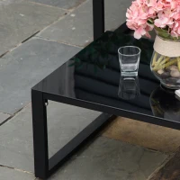 Outsunny Conjunto de Móveis de Jardim 3 Peças de Alumínio com Mesa de Vidro Sofá de 2 Lugares e Sofá de 3 Lugares com Encosto Ajustável e Almofadas Removíveis 212x70x64cm Preto e Cinza(m-9)